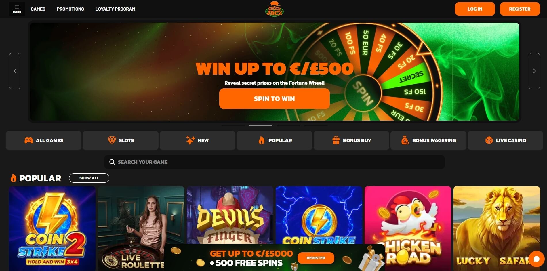 HiddenJack Casino speelomgeving – slots lobby